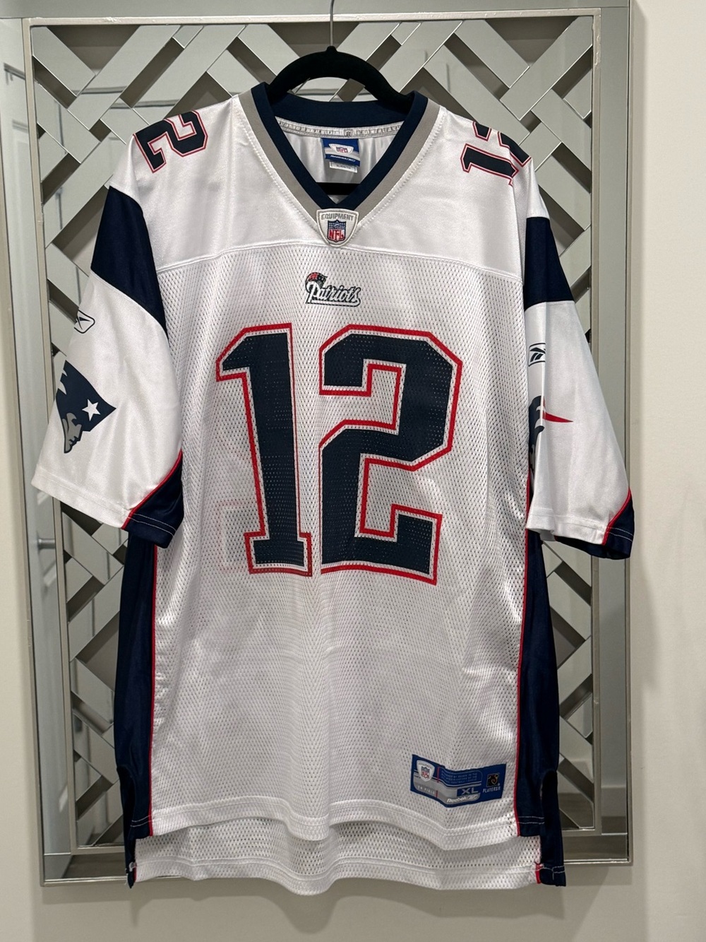 Vintage NFL New England Patriots Reebok XL #12 Brady White Red Blue Mesh Jersey